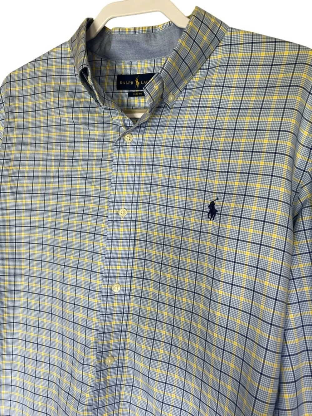 Polo Ralph Lauren Slim Fit Plaid Button Down Shirt Blue Yellow XL